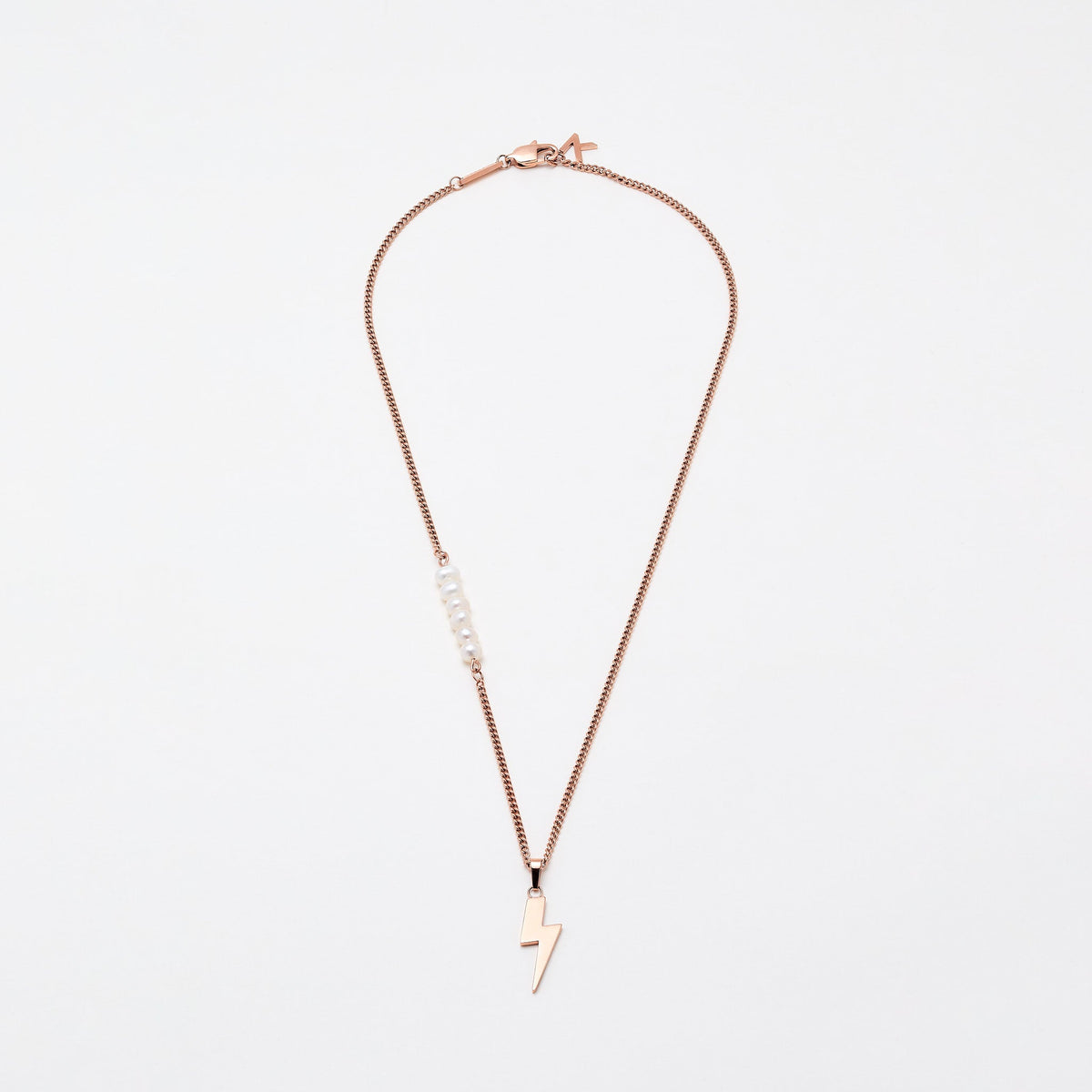 Lightning Necklace Rose Gold & White Pearl (470mm)