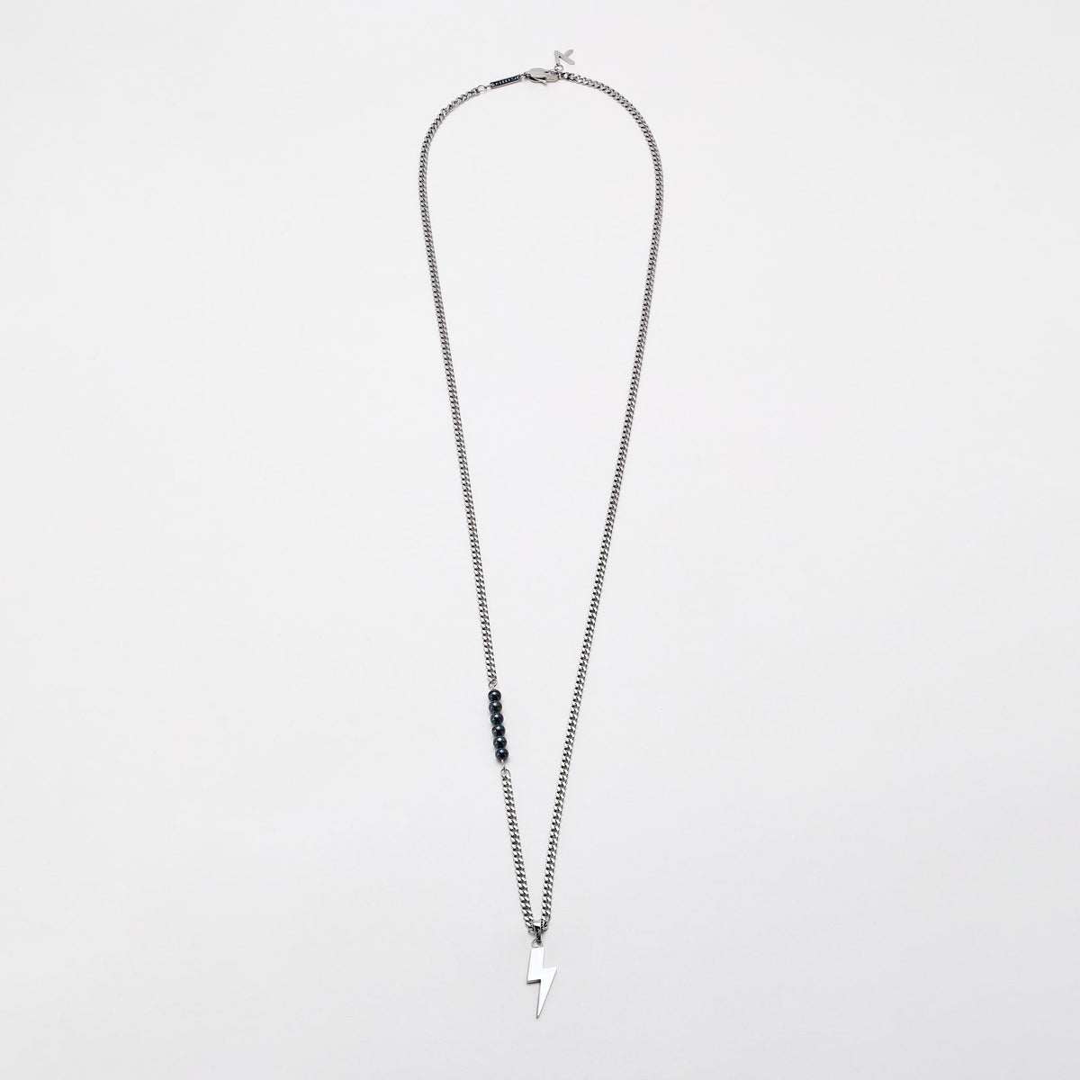 Lightning Necklace Silver & Black Pearl (760mm)