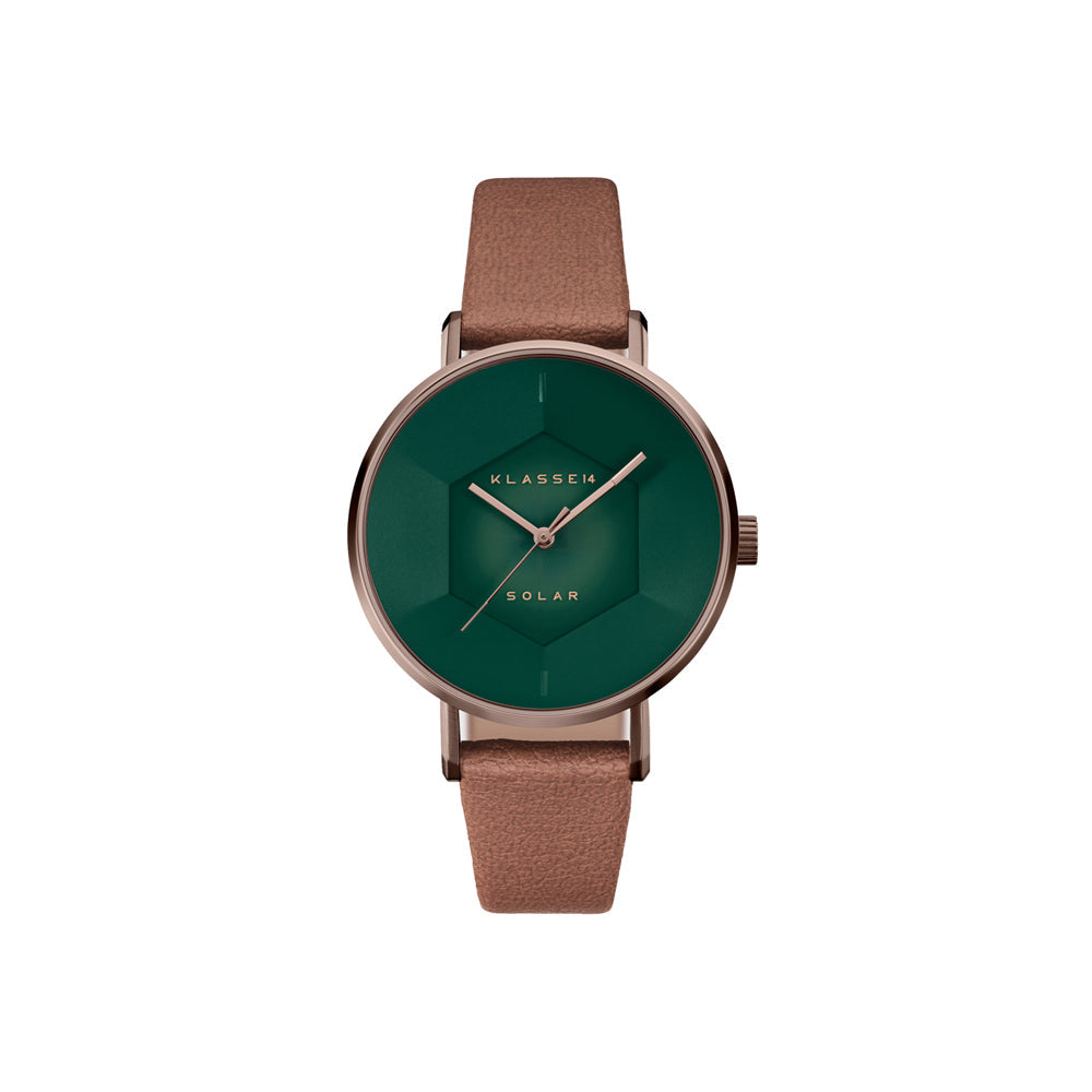 Volare Solar Green Vintage Gold Leather 34mm