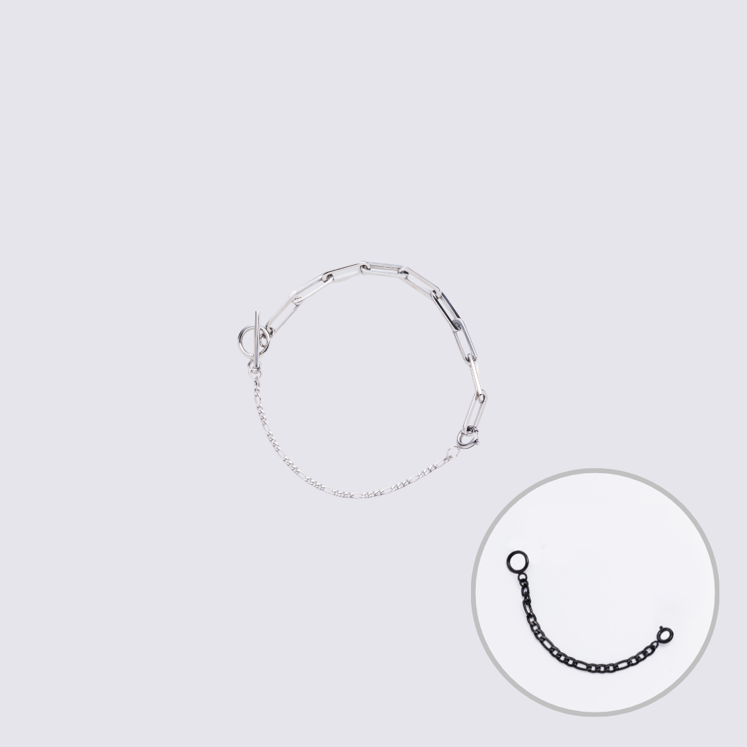 Custom Jewelry Silver Connector Chain Bracelet M(170mm)