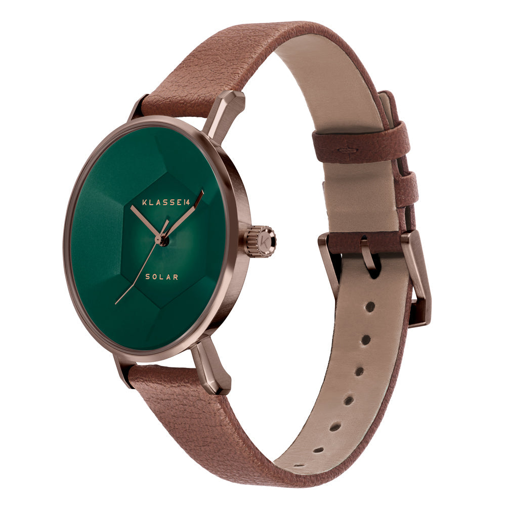 Volare Solar Green Vintage Gold Leather 34mm