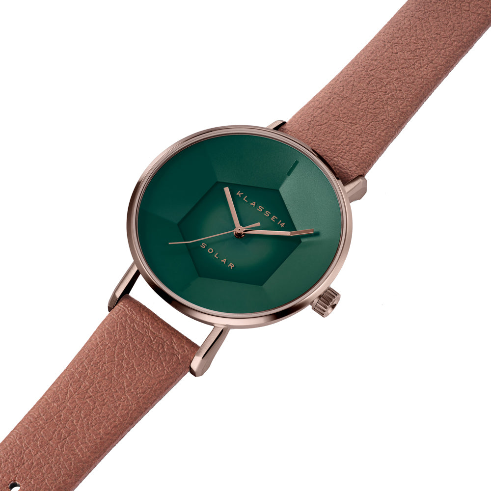 Volare Solar Green Vintage Gold Leather 34mm