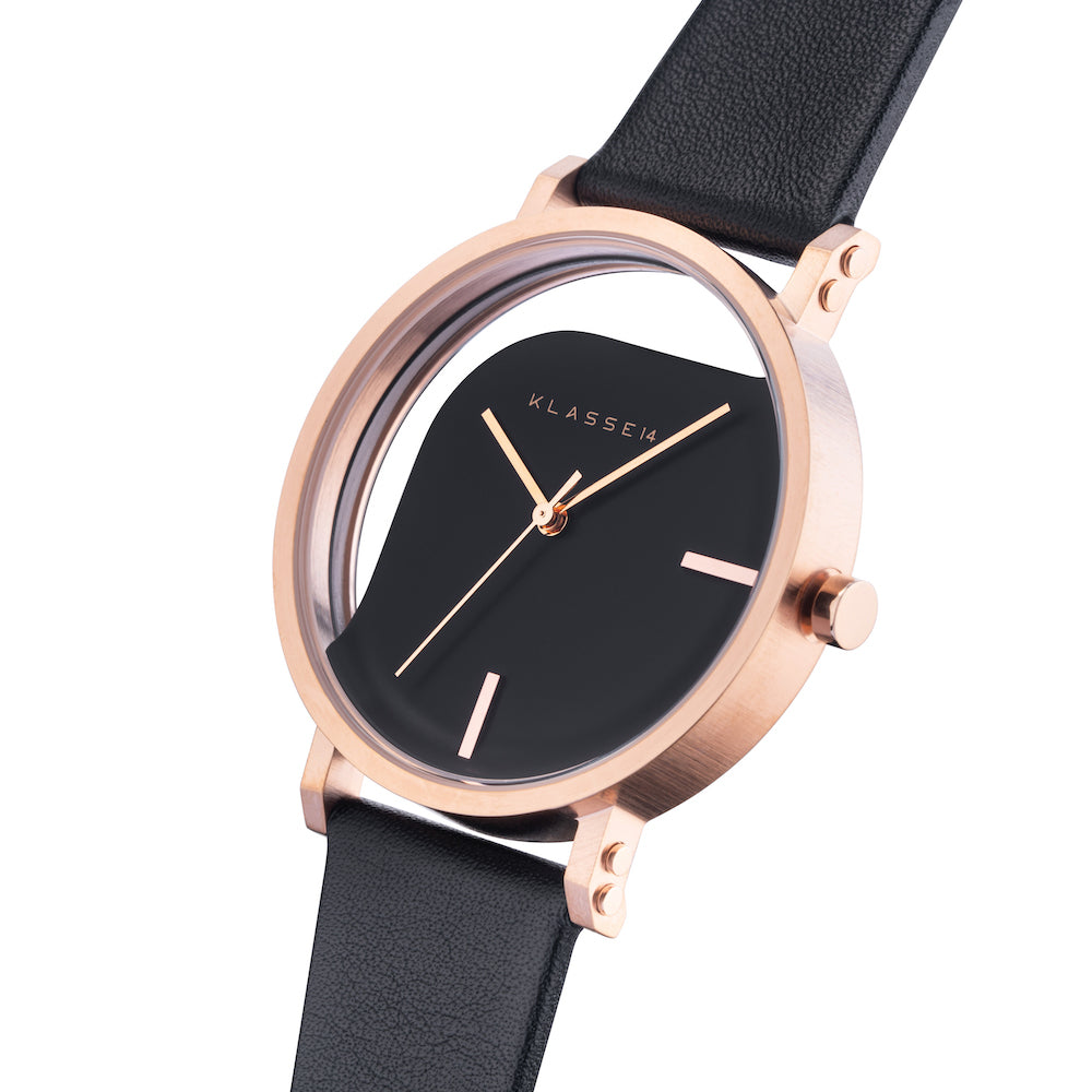 Imperfect Angle Rose Gold Black Leather