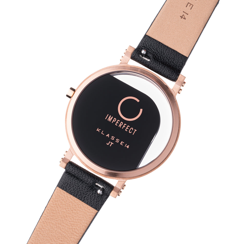 Imperfect Angle Rose Gold Black Leather