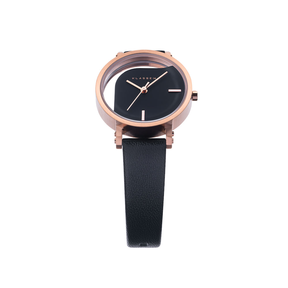 Imperfect Angle Rose Gold Black Leather