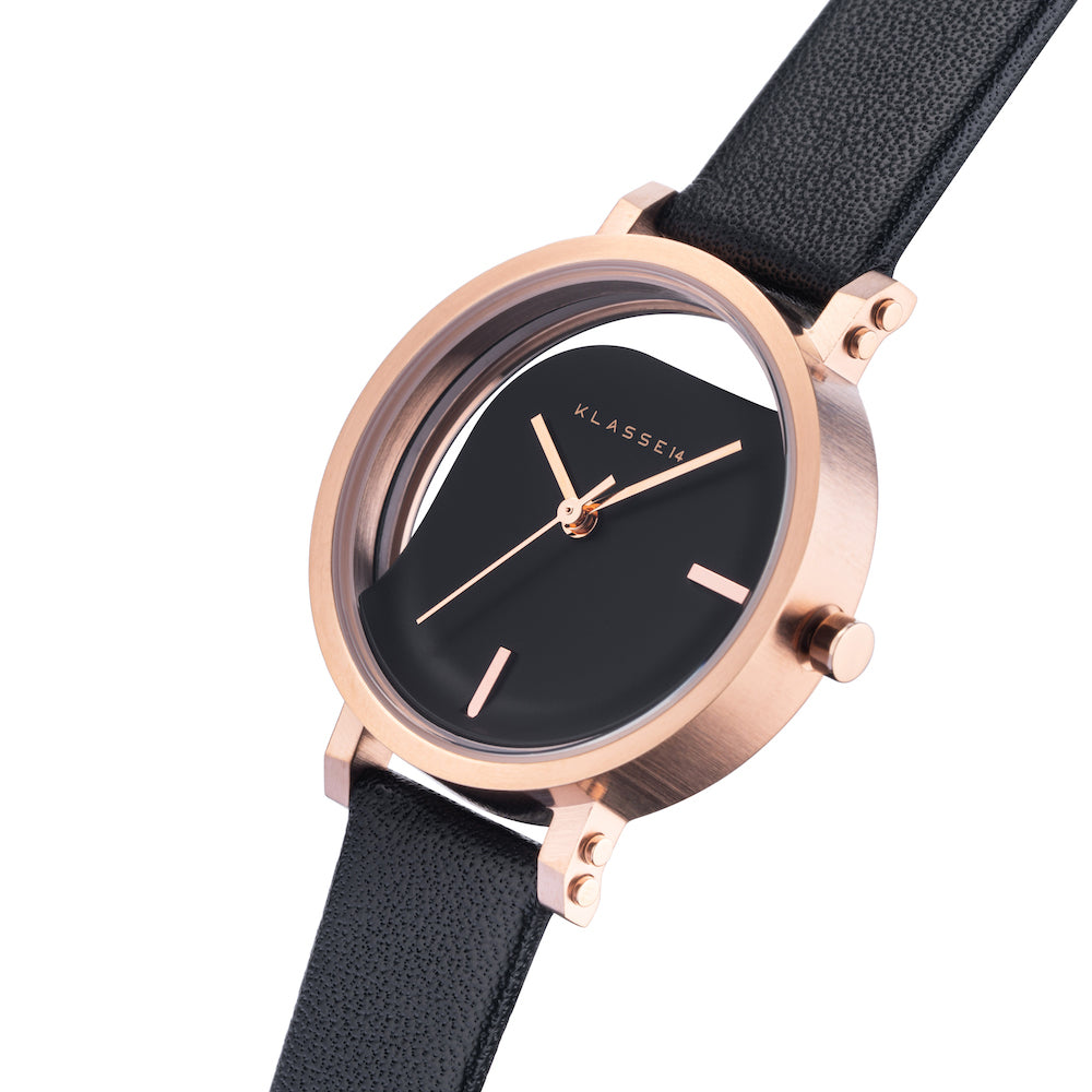 Imperfect Angle Rose Gold Black Leather