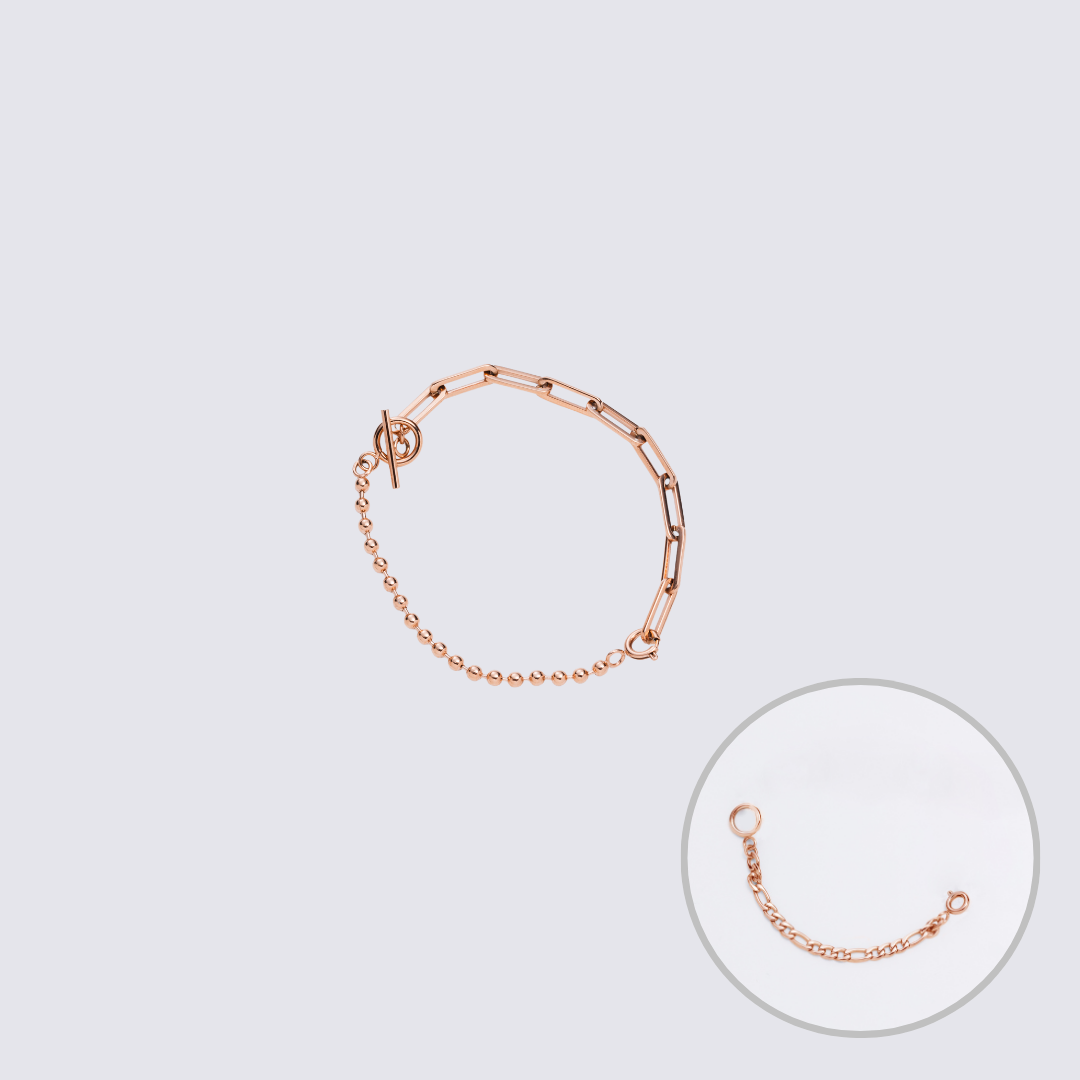 Custom Jewelry Rose Gold Connector Chain Bracelet M(170mm)