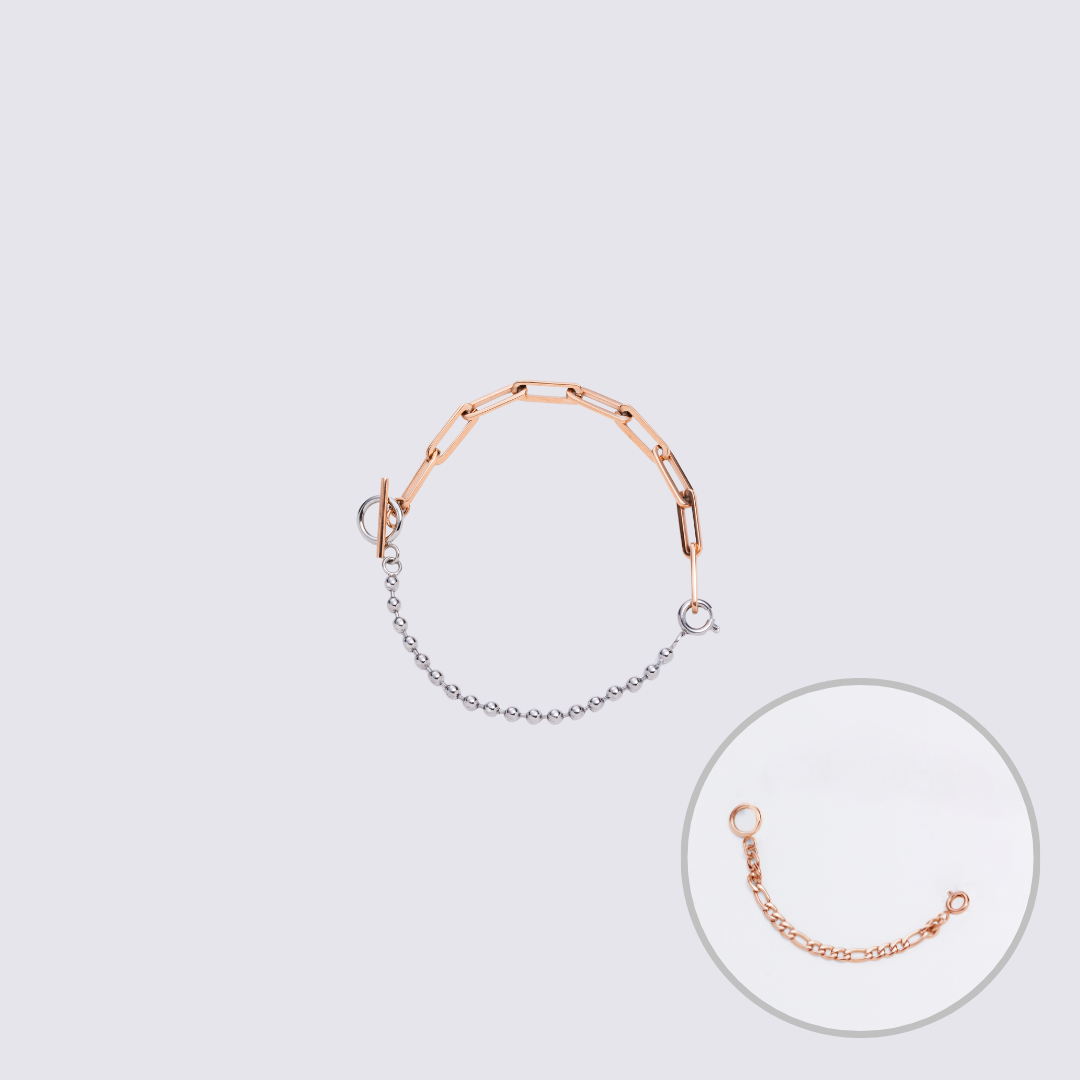 Custom Jewelry Rose Gold Connector Chain Bracelet M(170mm)