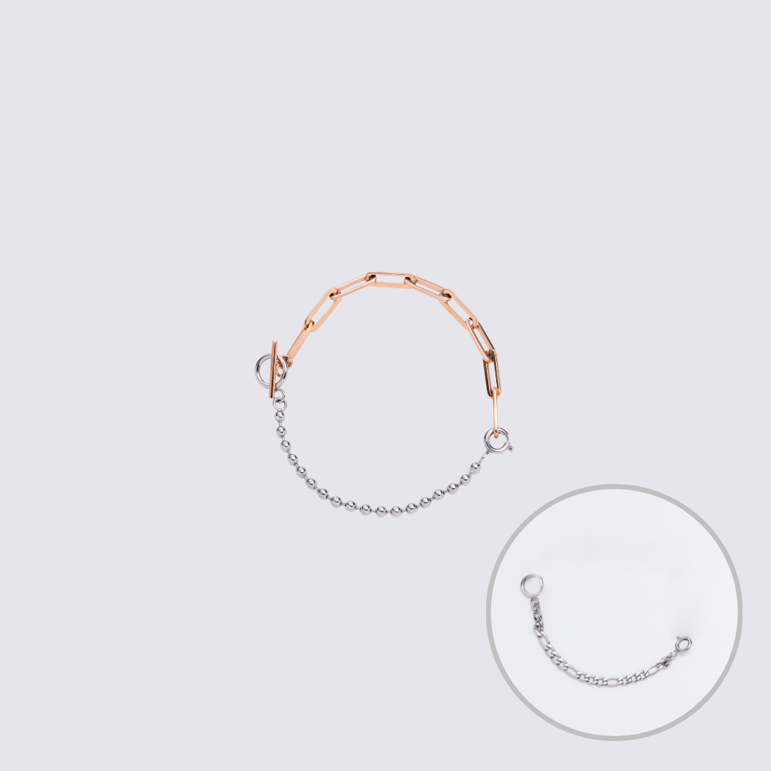 Custom Jewelry Rose Gold Connector Chain Bracelet M(170mm)