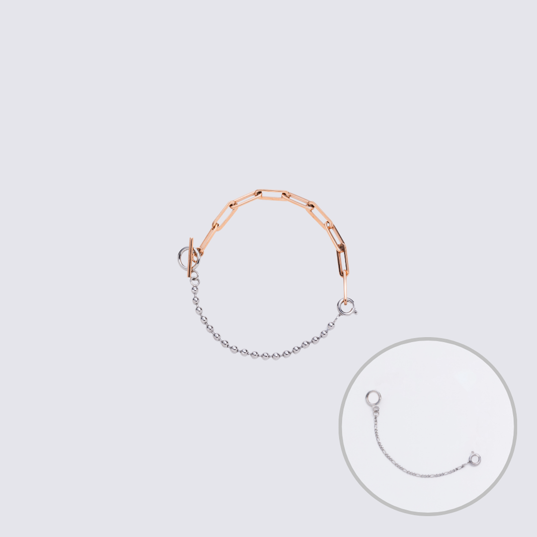 Custom Jewelry Rose Gold Connector Chain Bracelet M(170mm)