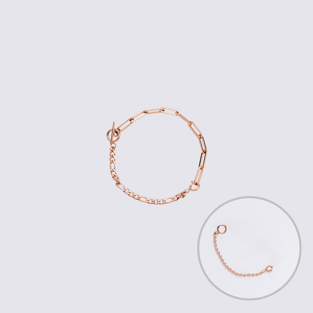 Custom Jewelry Rose Gold Connector Chain Bracelet M(170mm)