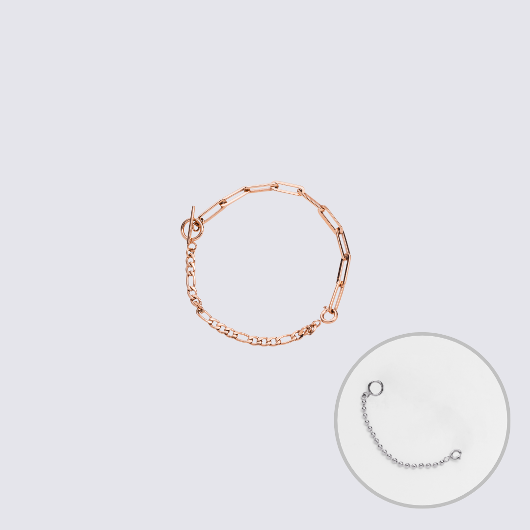 Custom Jewelry Rose Gold Connector Chain Bracelet M(170mm)