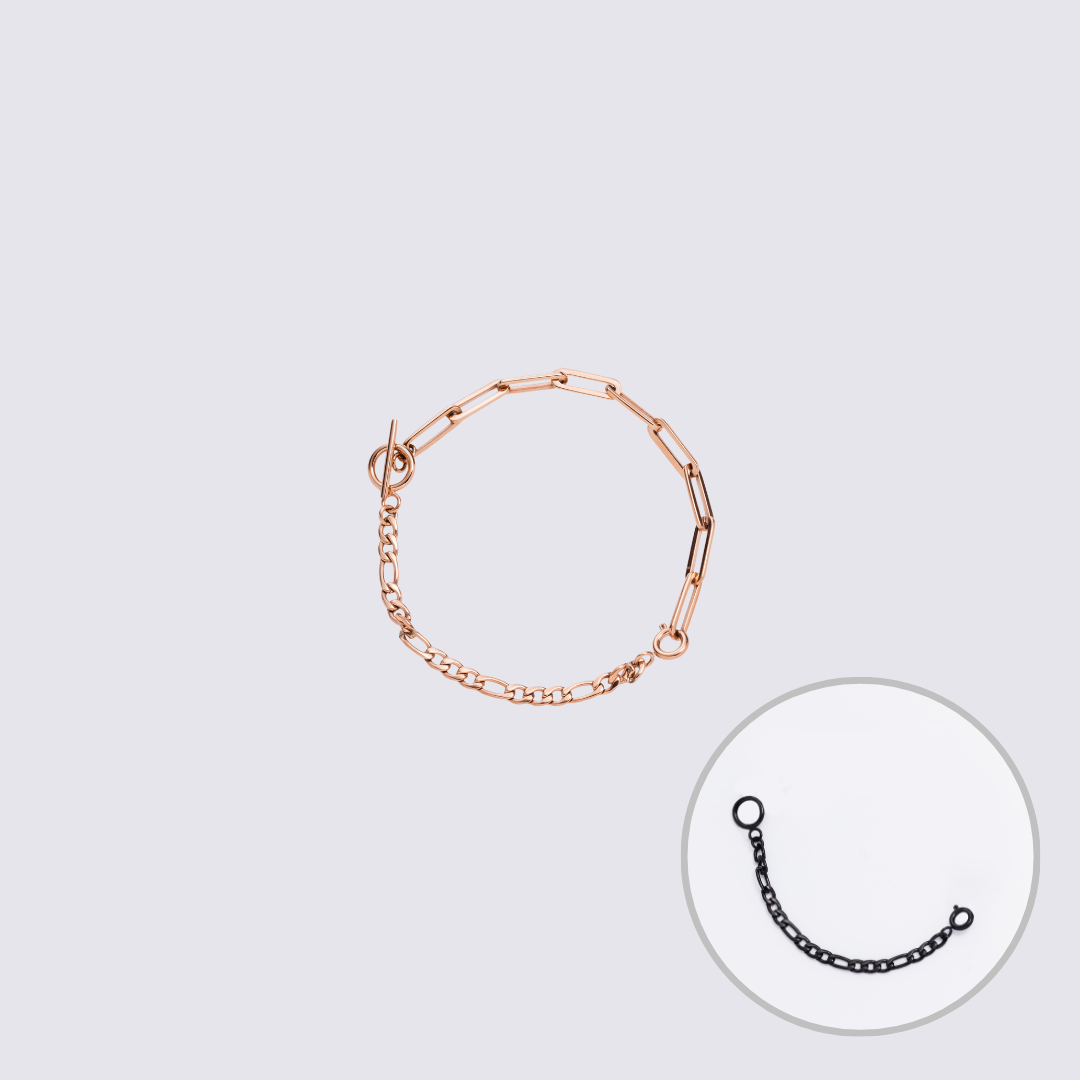 Custom Jewelry Rose Gold Connector Chain Bracelet M(170mm)