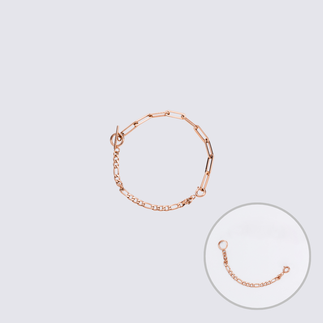 Custom Jewelry Rose Gold Connector Chain Bracelet M(170mm)