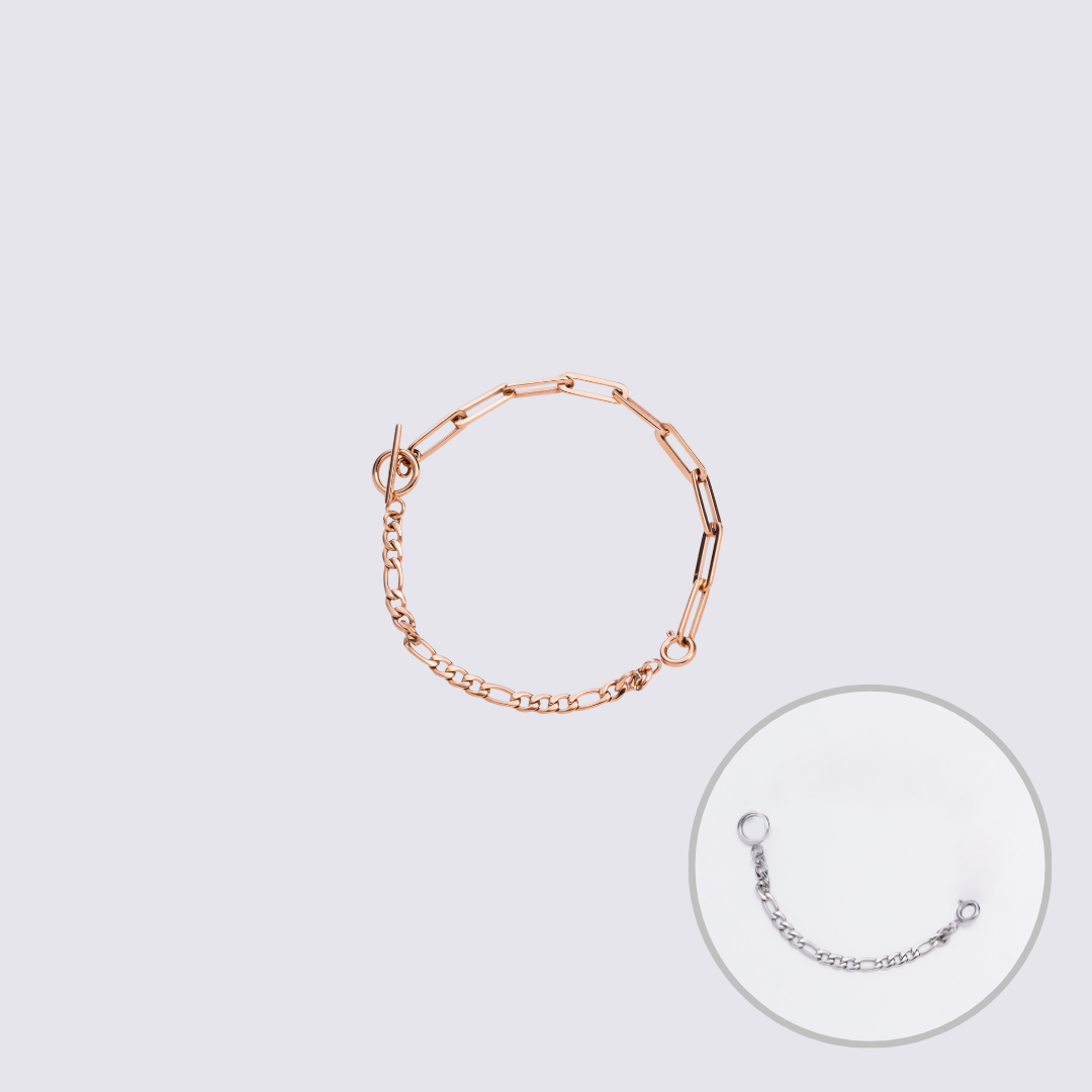 Custom Jewelry Rose Gold Connector Chain Bracelet M(170mm)