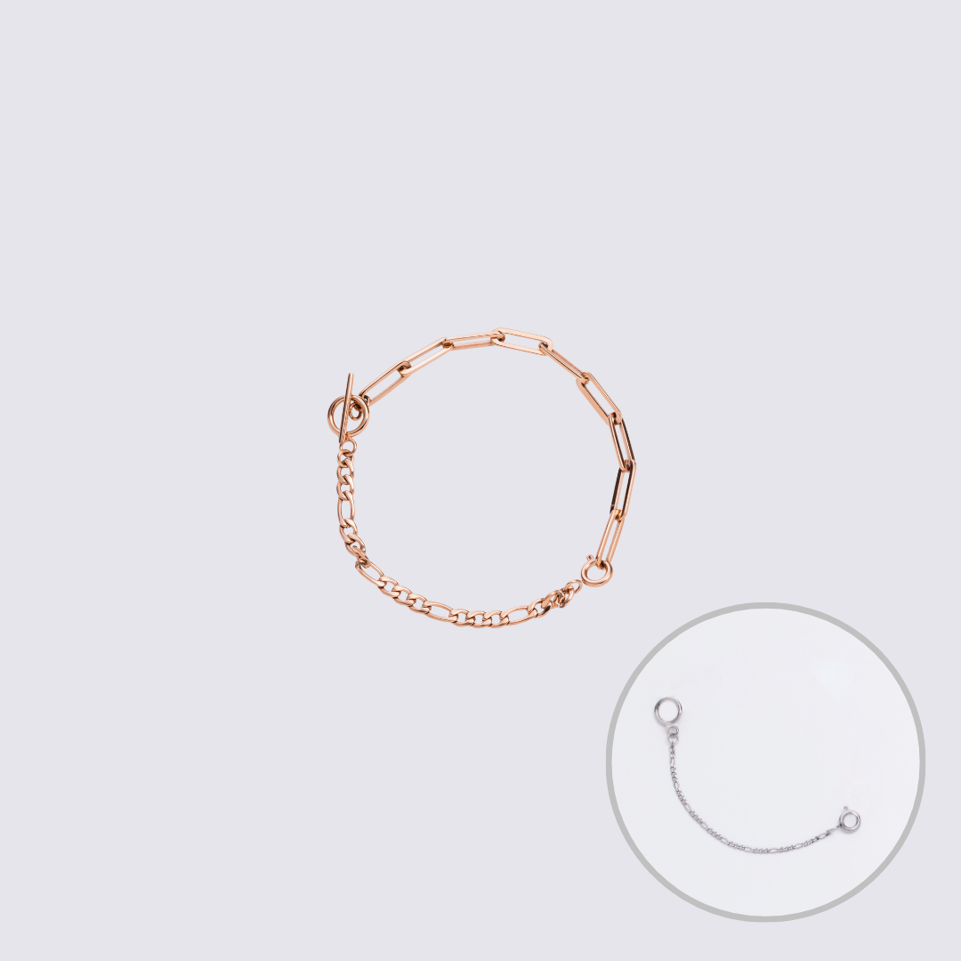 Custom Jewelry Rose Gold Connector Chain Bracelet M(170mm)