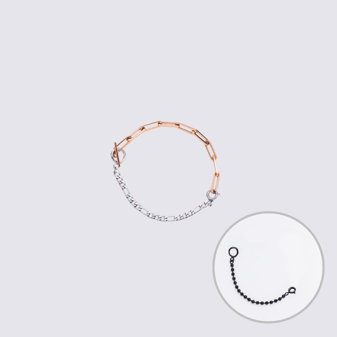 Custom Jewelry Rose Gold Connector Chain Bracelet M(170mm)