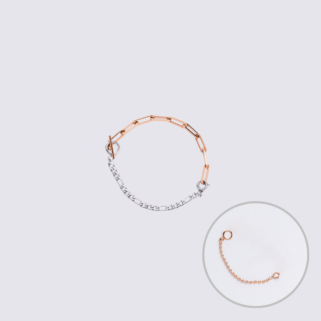 Custom Jewelry Rose Gold Connector Chain Bracelet M(170mm)