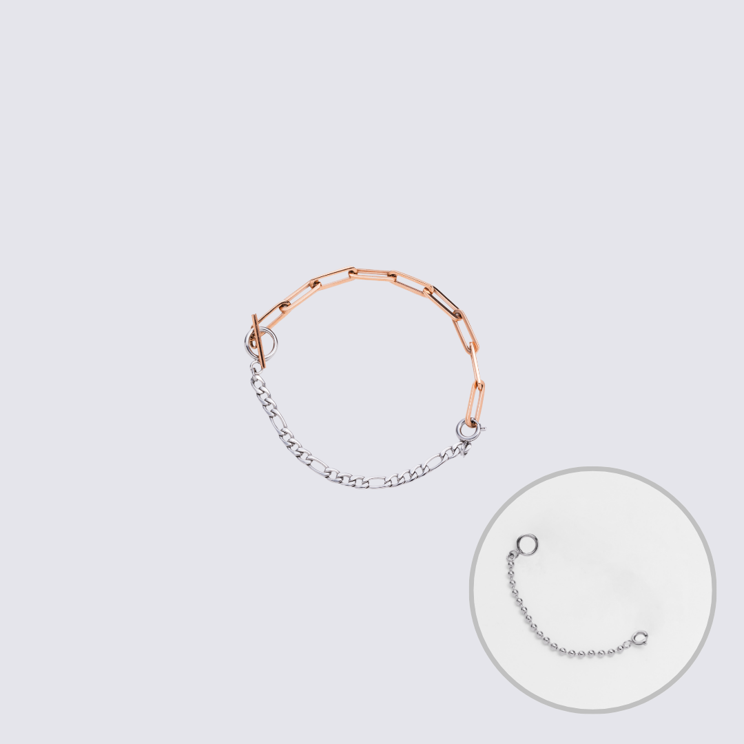 Custom Jewelry Rose Gold Connector Chain Bracelet M(170mm)