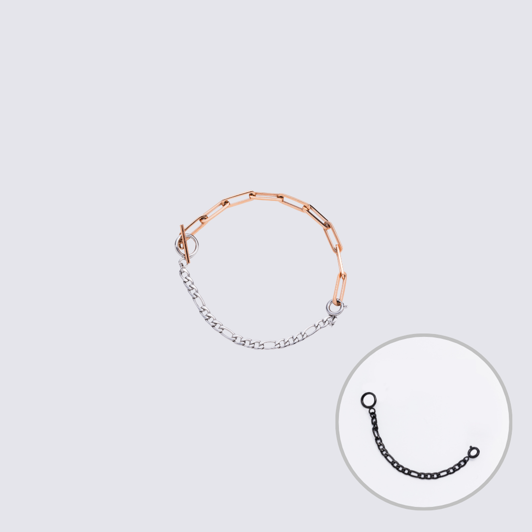 Custom Jewelry Rose Gold Connector Chain Bracelet M(170mm)