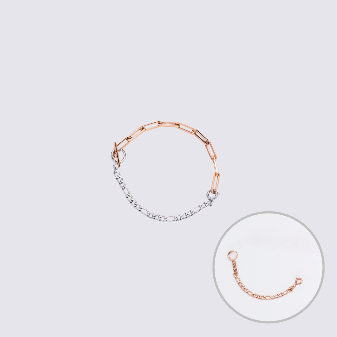 Custom Jewelry Rose Gold Connector Chain Bracelet M(170mm)