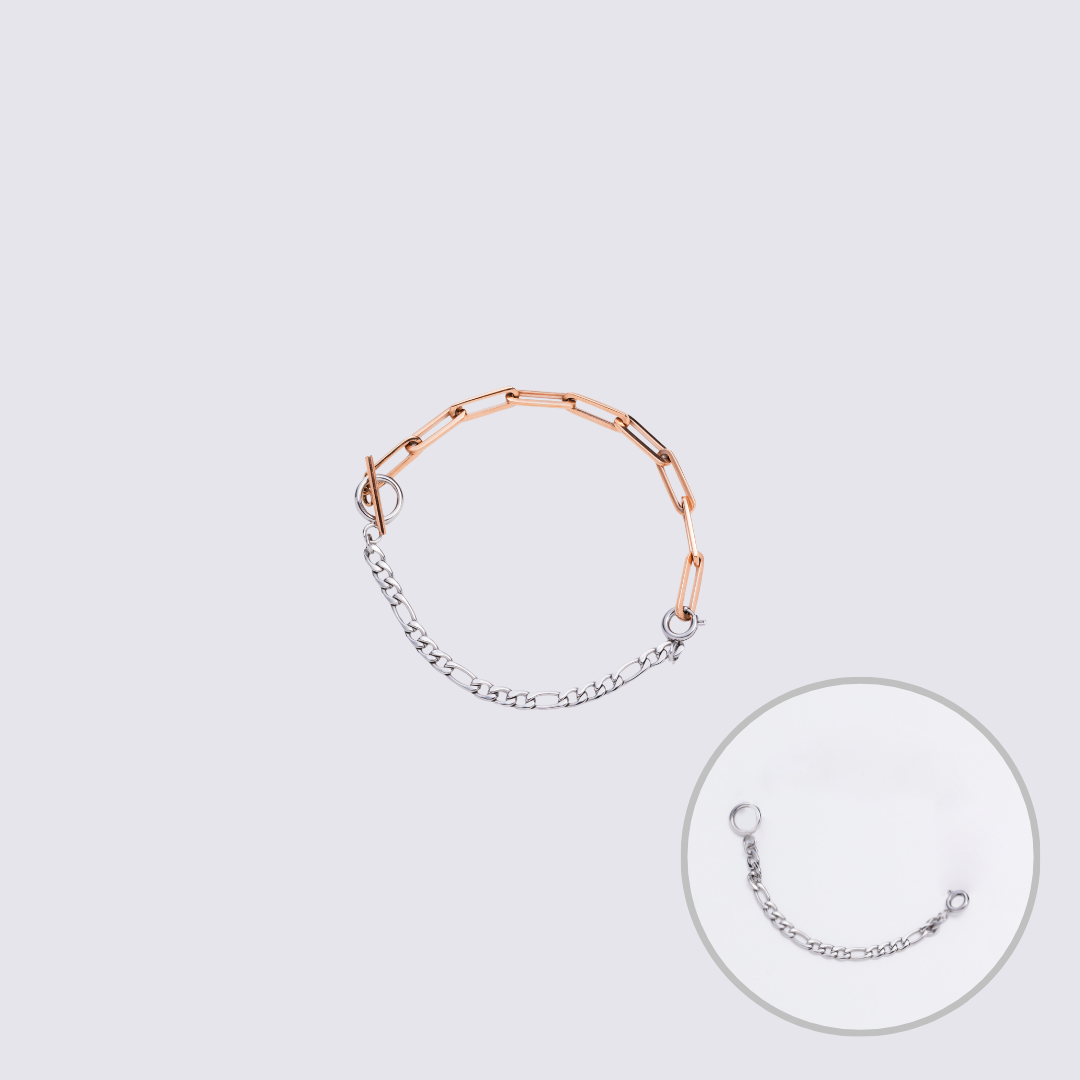 Custom Jewelry Rose Gold Connector Chain Bracelet M(170mm)