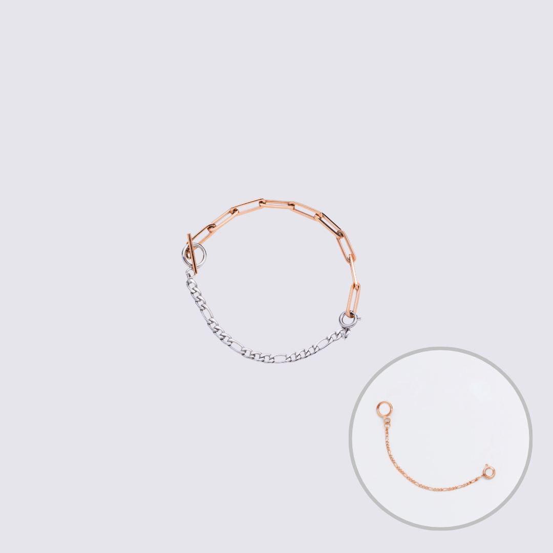 Custom Jewelry Rose Gold Connector Chain Bracelet M(170mm)