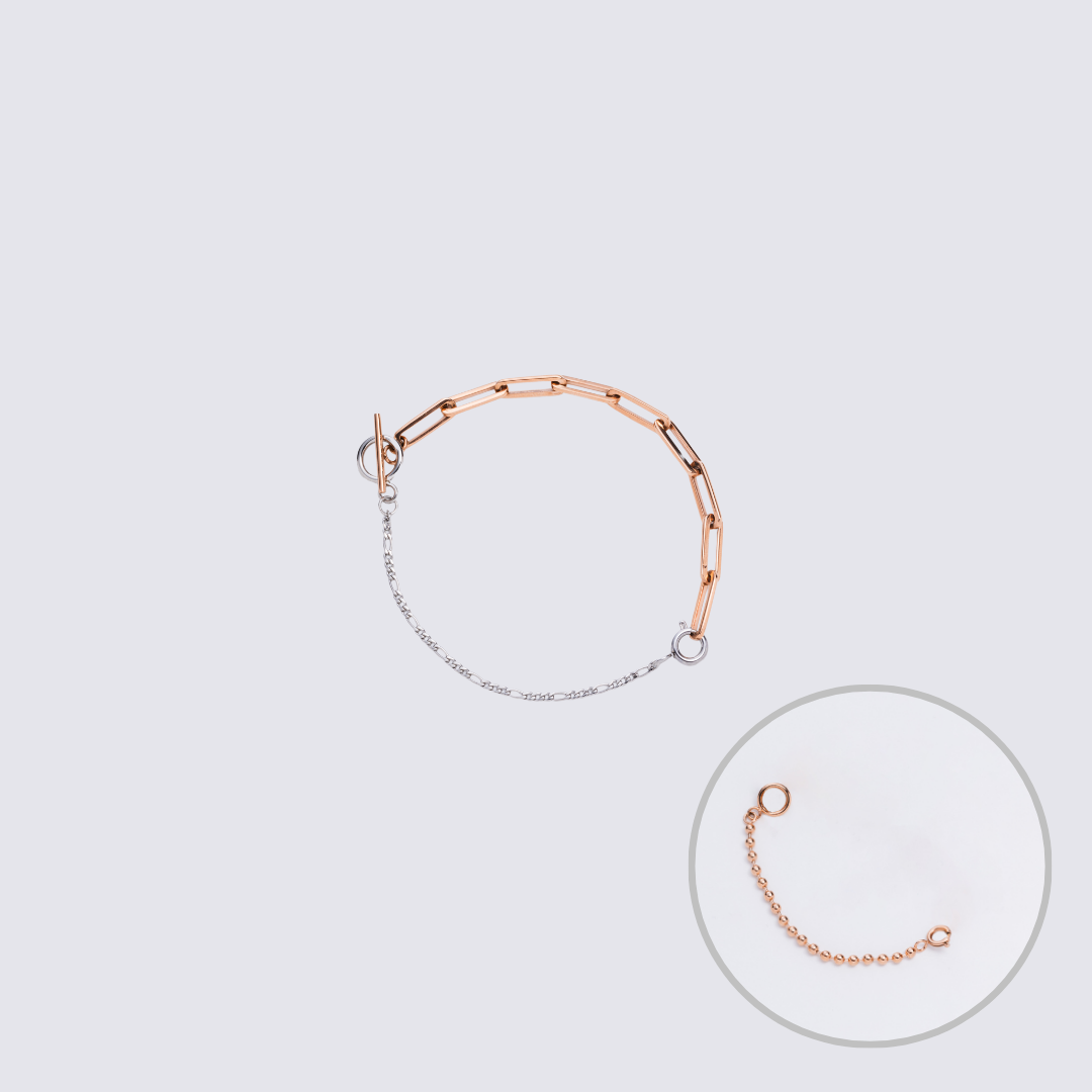 Custom Jewelry Rose Gold Connector Chain Bracelet M(170mm)