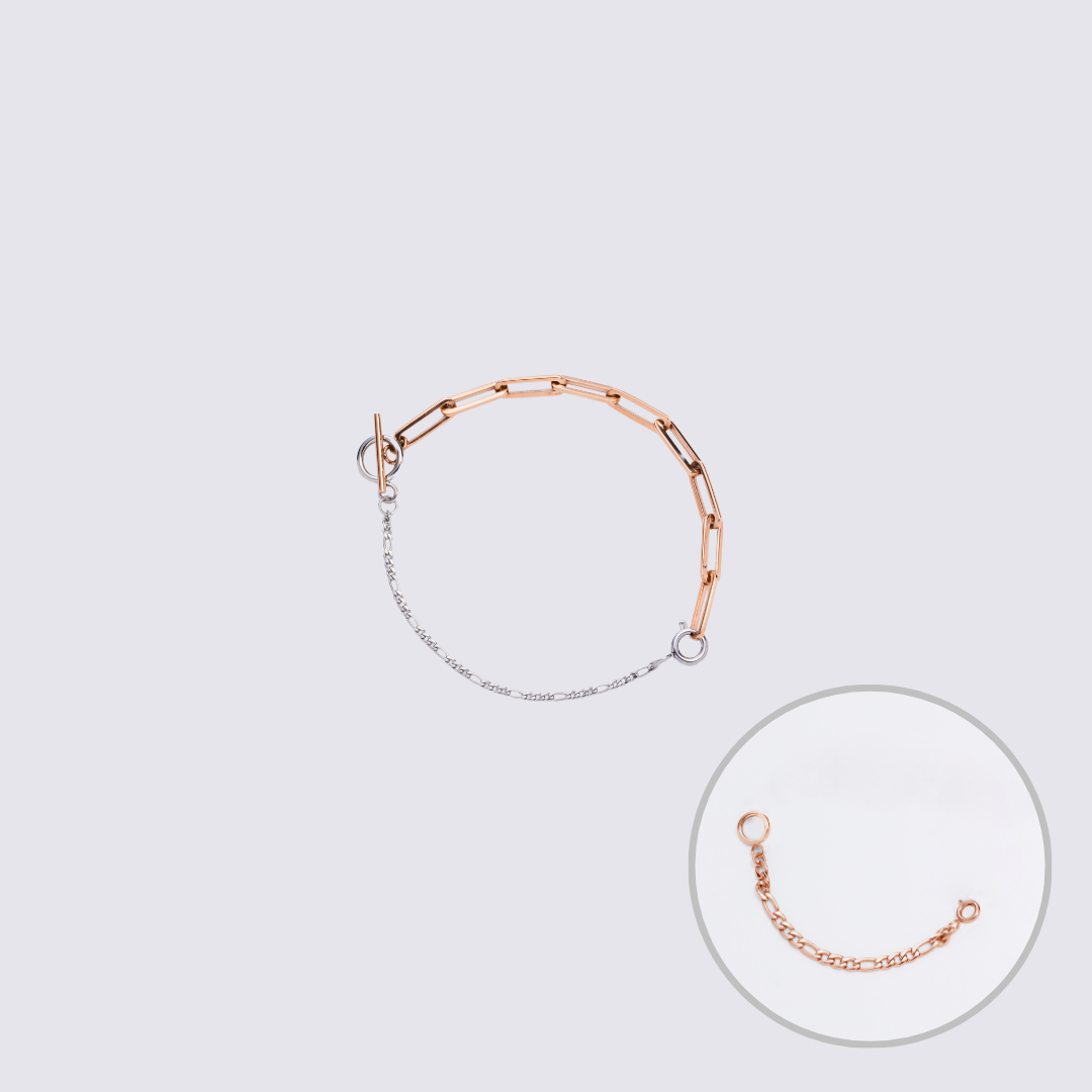 Custom Jewelry Rose Gold Connector Chain Bracelet M(170mm)