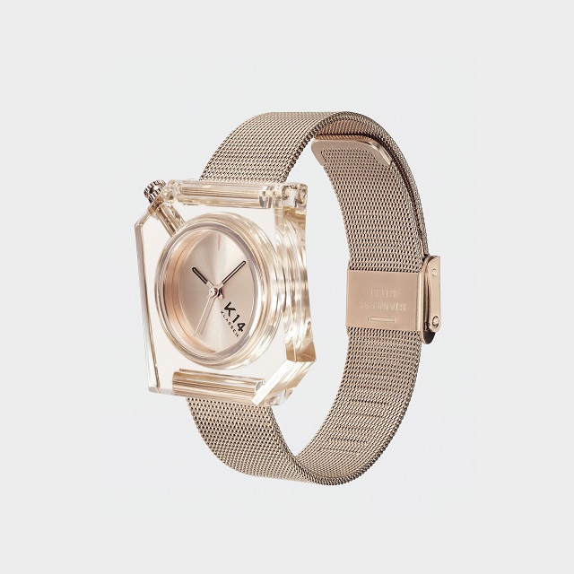 KLASSE14 / K14 IRREGULARLY SQUARE Rose Gold with Mesh Strap 34mm