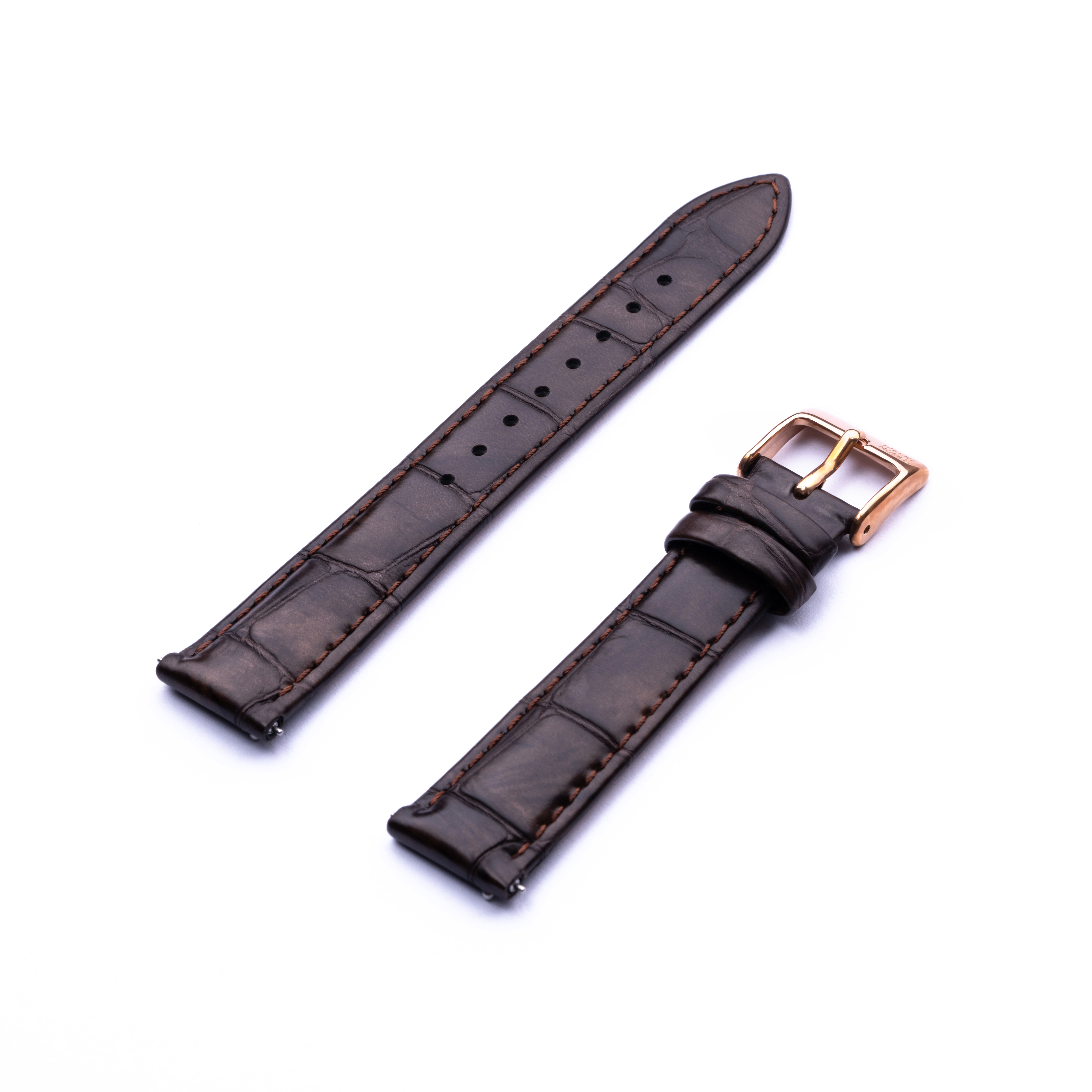 KLASSE14 / DISCO VOLANTE Rose Gold Buckle / Brown Crocodile Strap 17mm