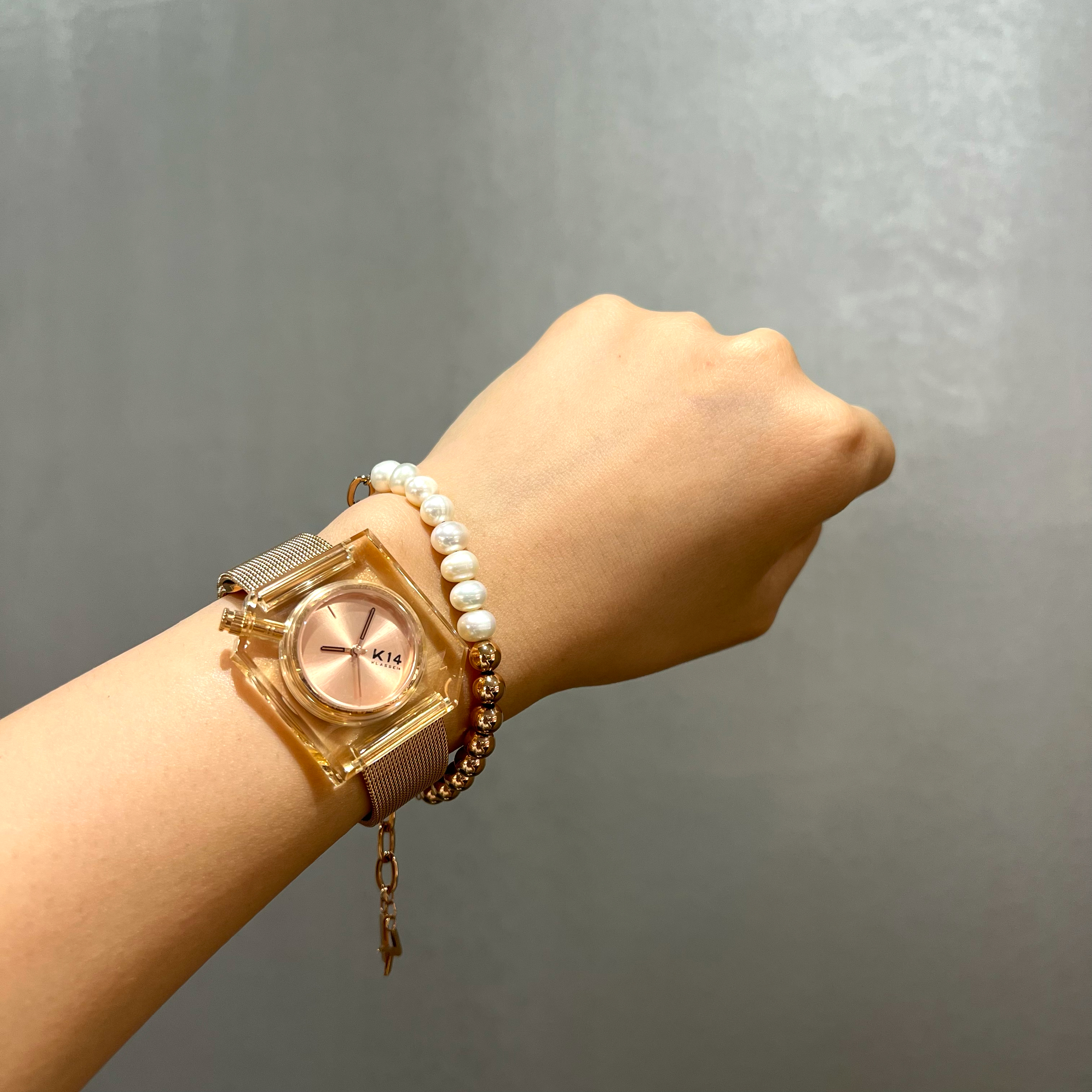 KLASSE14 / K14 IRREGULARLY SQUARE Rose Gold with Mesh Strap 34mm