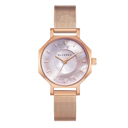 Volare OKTO Rose Gold Pink MOP with Mesh Strap 28mm